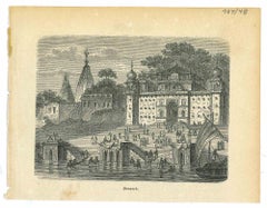 Antike Ansicht von Benares – Originallithographie – 1850er Jahre