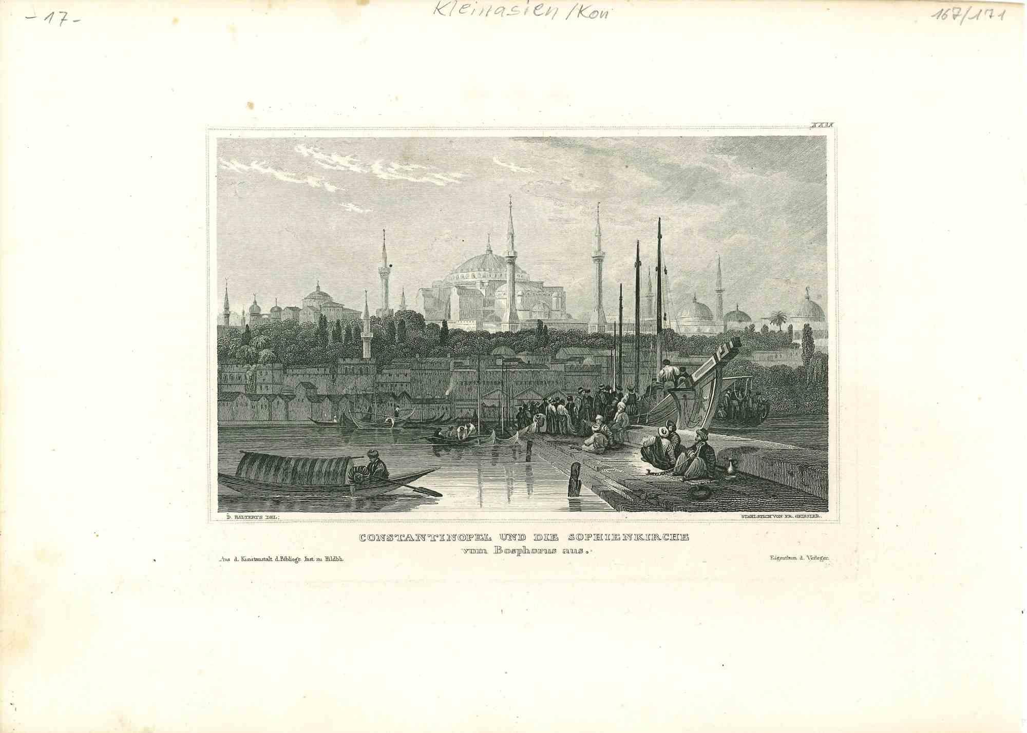Unknown Figurative Print - Ancient View of Constantinople - Original Etching - Mid-19th Century