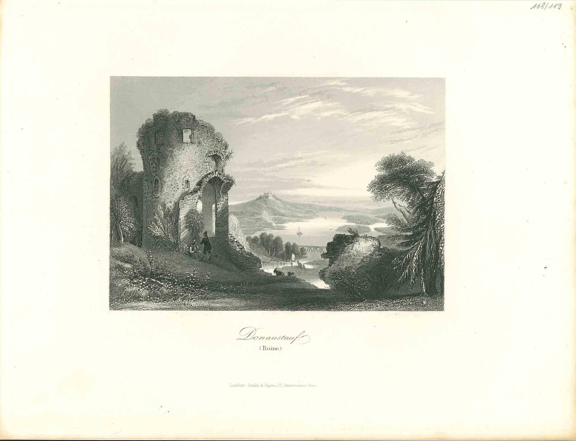 Unknown Landscape Print - Ancient View of Donaustauf - Original Lithograph - Mid 19th Century