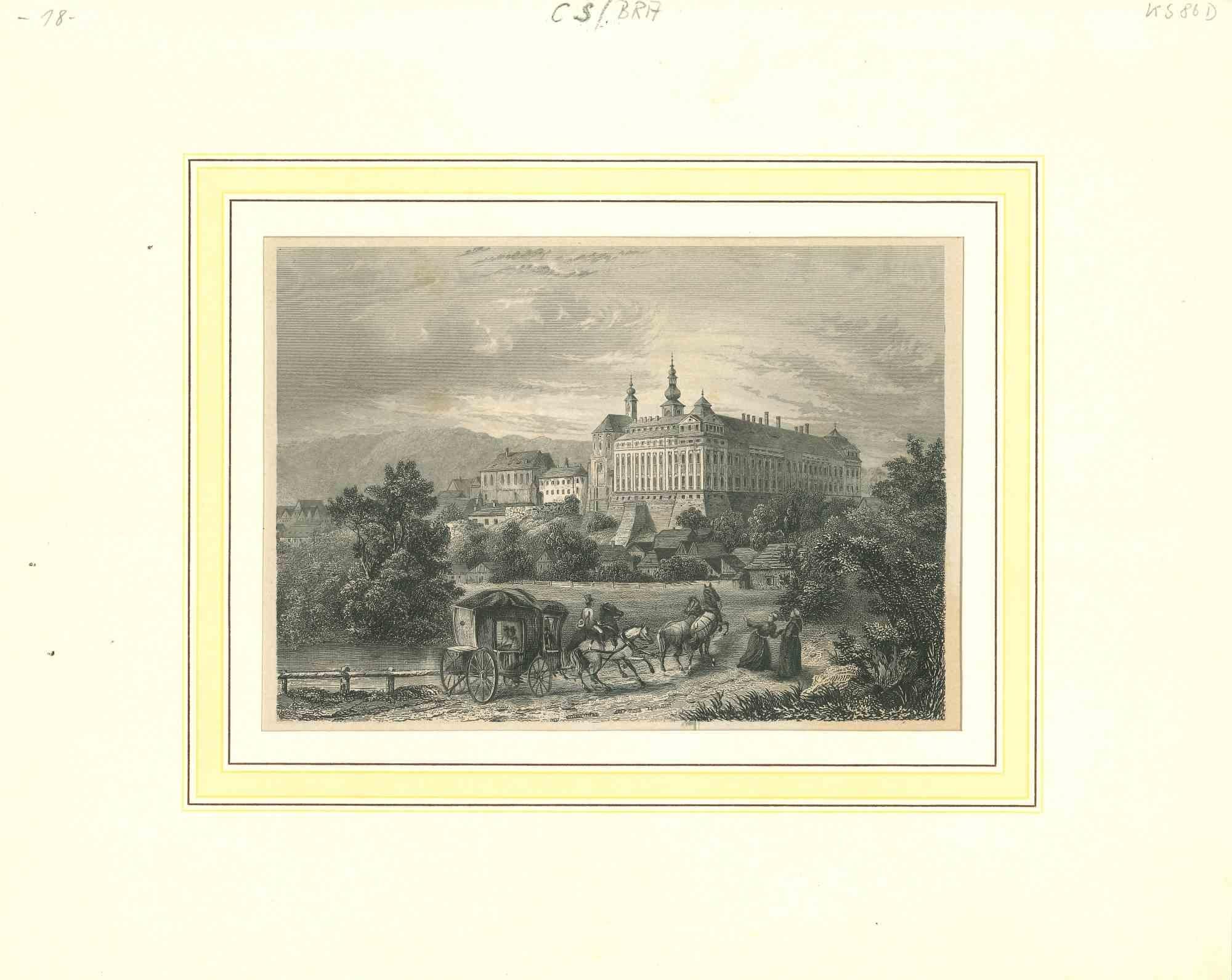 Ancient View of Kloster Braunau - Original Lithograph - First Half 19th Century