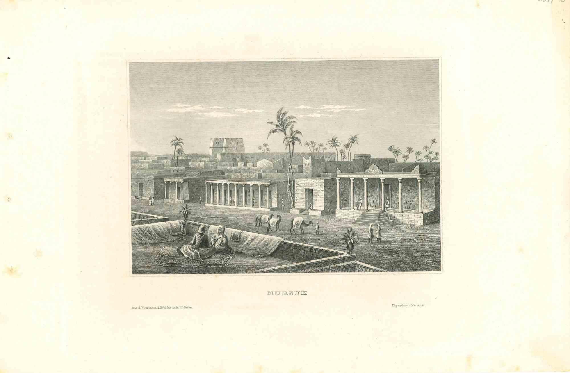 Ancient View of Mursuk - Original Lithograph - Mid 19th Century