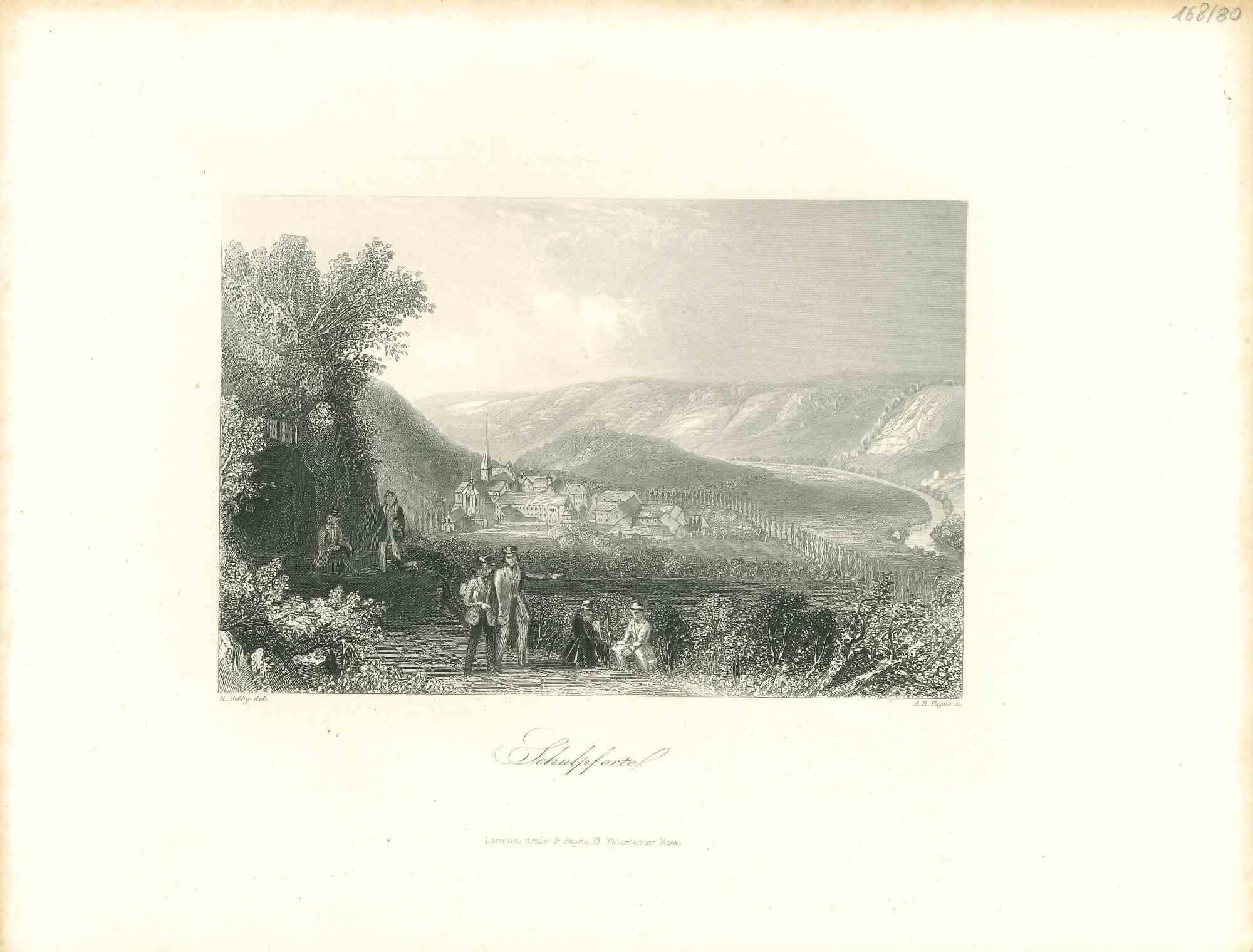 Unknown Landscape Print - Ancient View of Schulpforte - Original Lithograph - Mid 19th Century