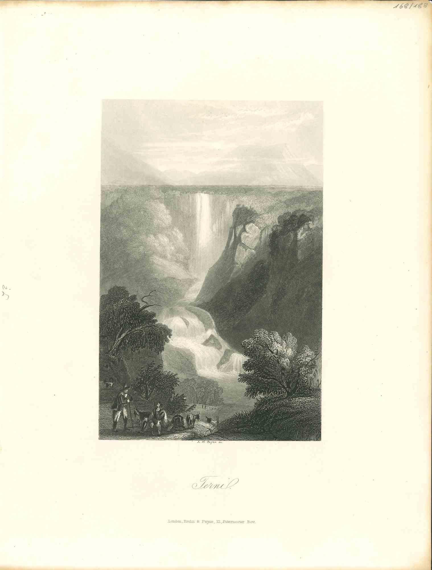 Unknown Landscape Print – Antike Ansicht von Terni - Originallithographie - Mitte des 19. Jahrhunderts