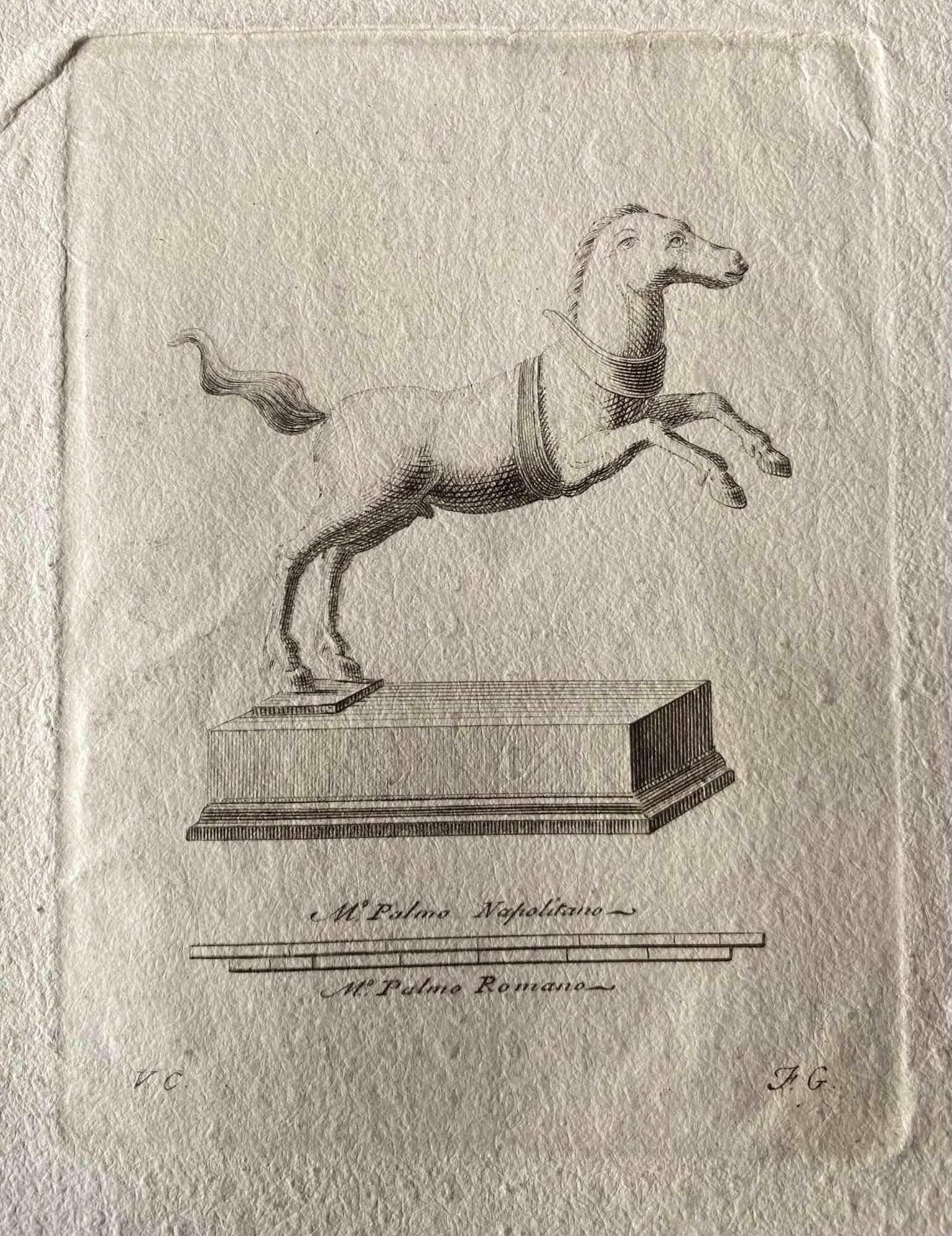 Unknown Animal Print – Tierfiguren aus dem antiken Rom – Original-Radierung verschiedener Meister – 1750er Jahre