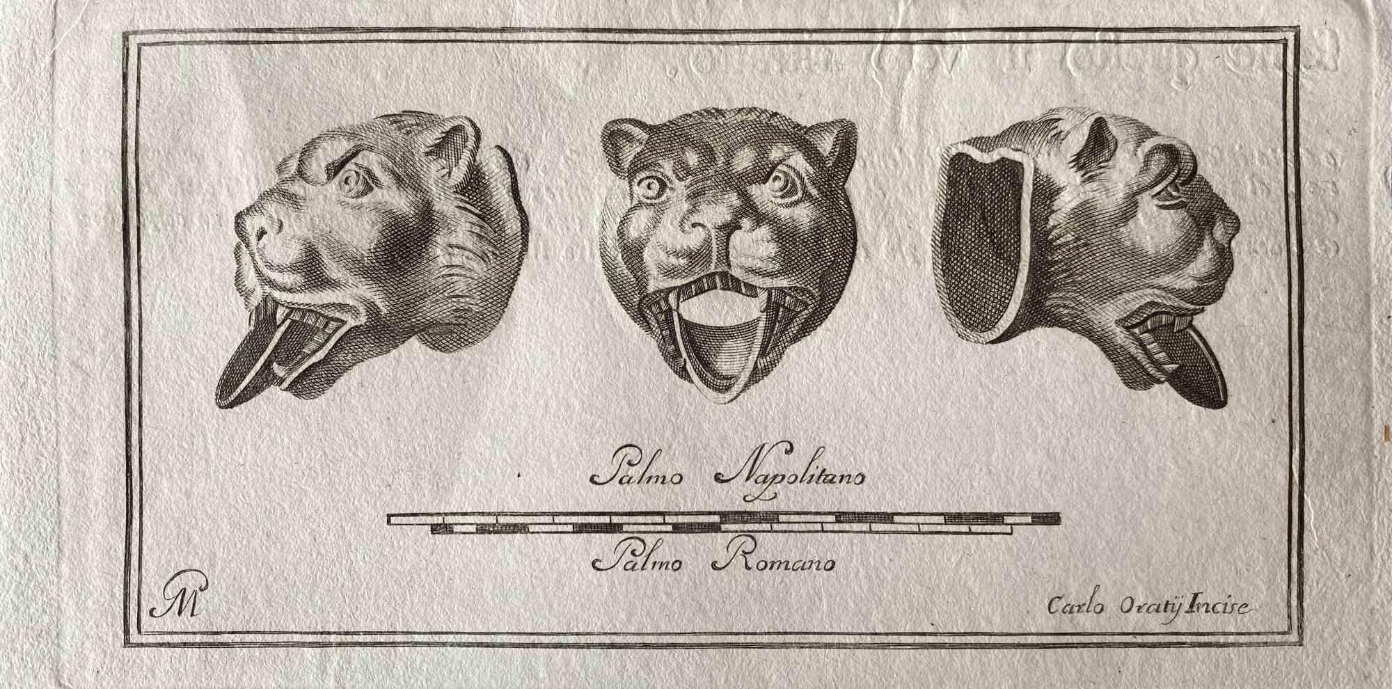 Unknown Figurative Print - Animal Figures from Ancient Rome - Original Etching by Various Masters - 1750s