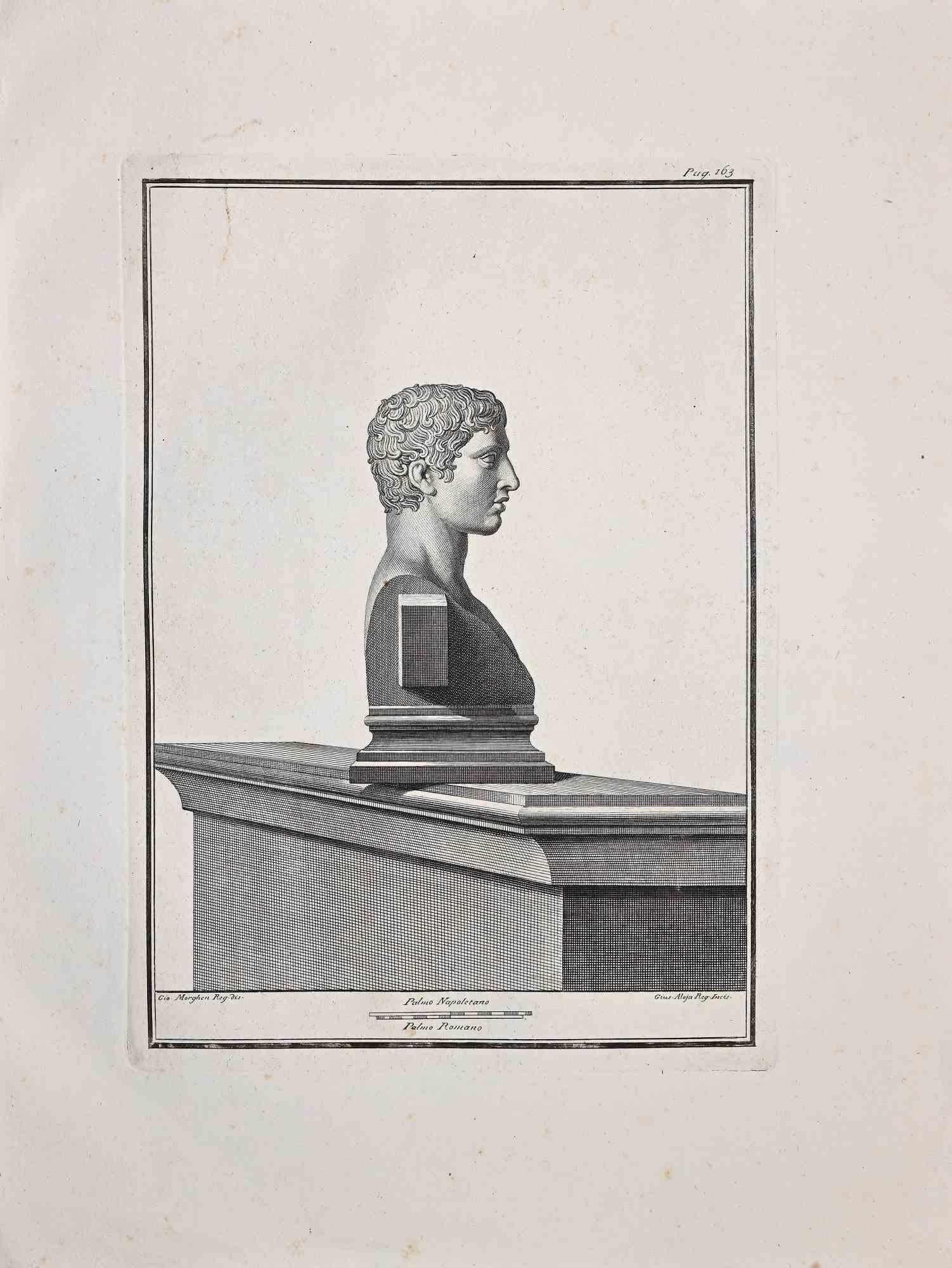Figurative Print Unknown - Anciennes antiquités d'Herculanum exposées - gravure originale  XVIIIe siècle