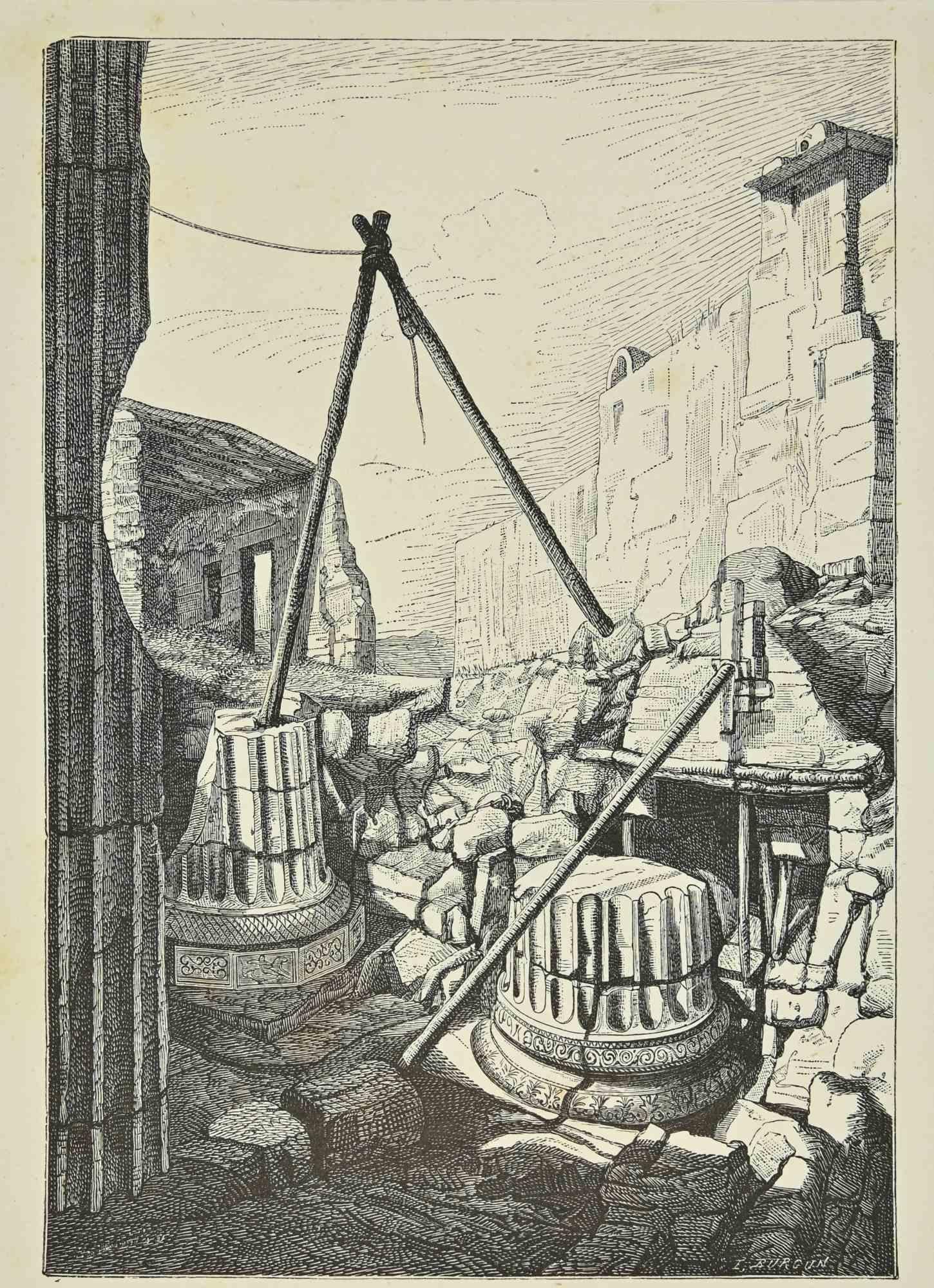 Various Artists Figurative Print – Athener Tempel des Bacchus – Lithographie – 1862