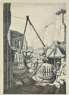Antique Athens Temple of Bacchus - Lithograph - 1862