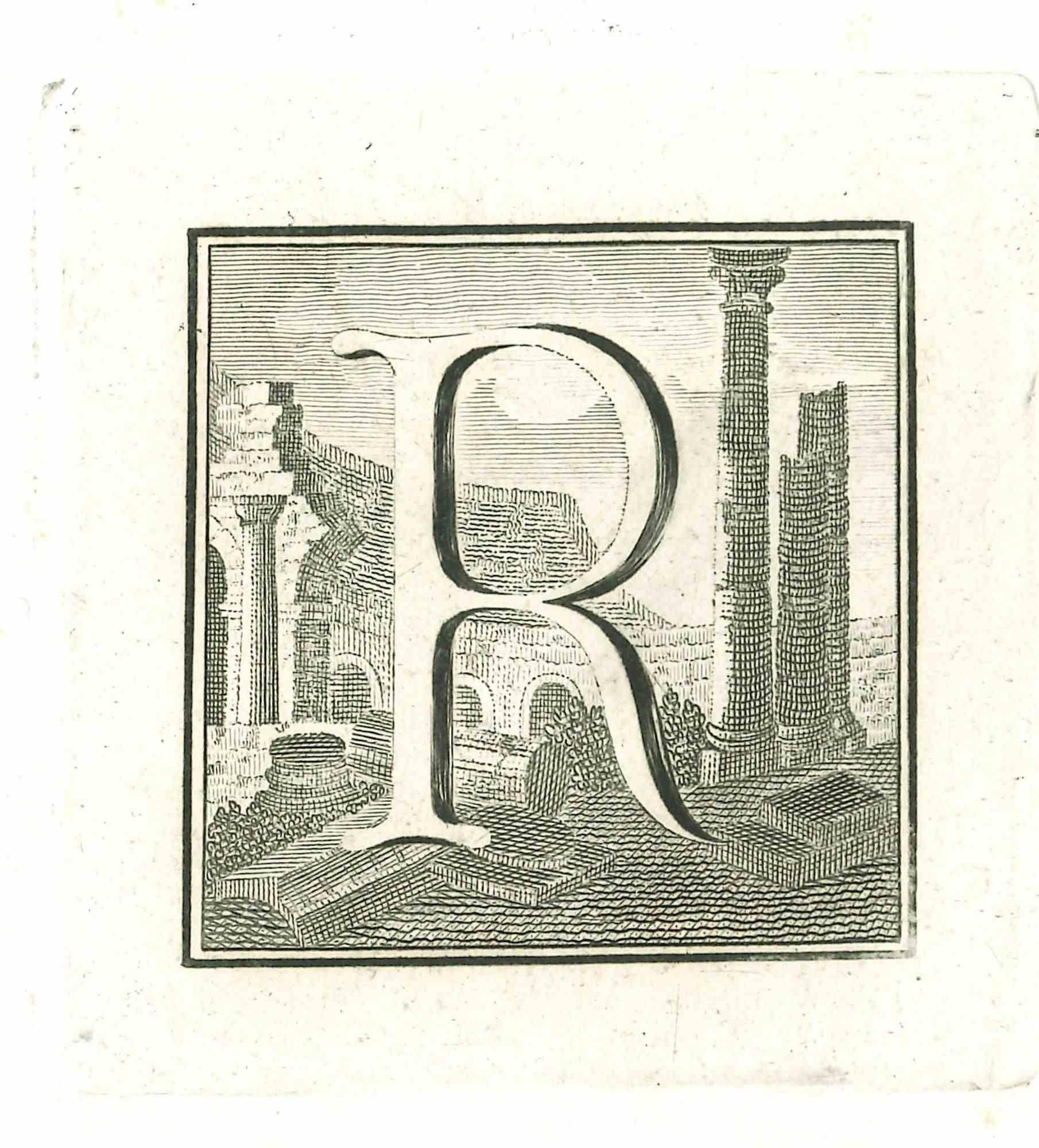 Unknown Figurative Print - Capital Letter for the Antiquities of Herculaneum Exposed-Etching - 18th Century