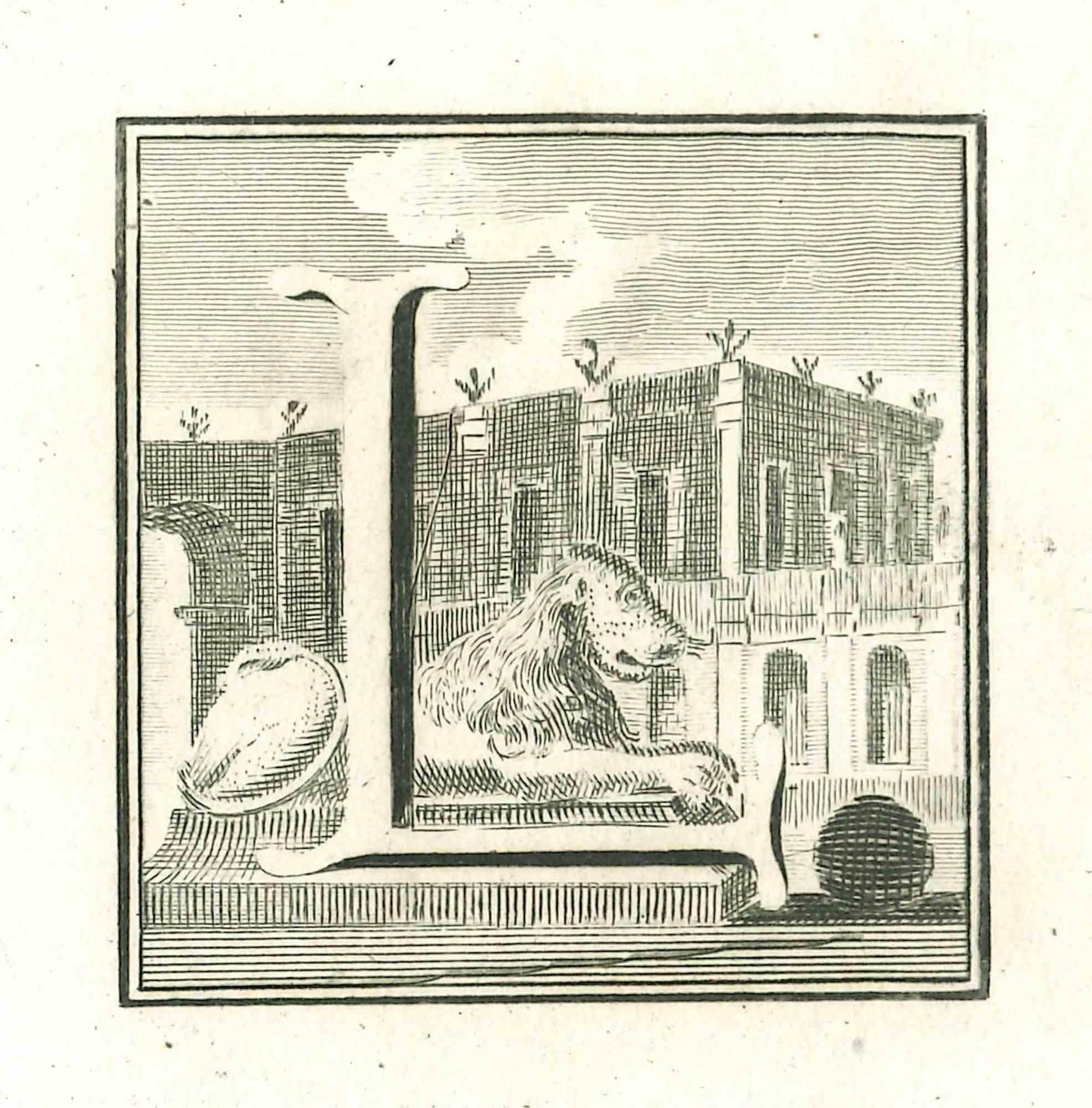 Unknown Figurative Print - Capital Letter L for the Antiquities of Herculaneum Exposed-Etching-18th Century