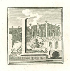 Lettre capitale L pour les antiquités d'Herculanum, gravure exposée sur toile - XVIIIe siècle