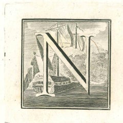 Antique Capital Letter N from the Antiquities of Herculaneum - Etching - 18th Century