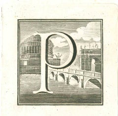 Antique Capital letter P from the Antiquities of Herculaneum - Etching - 18th Century