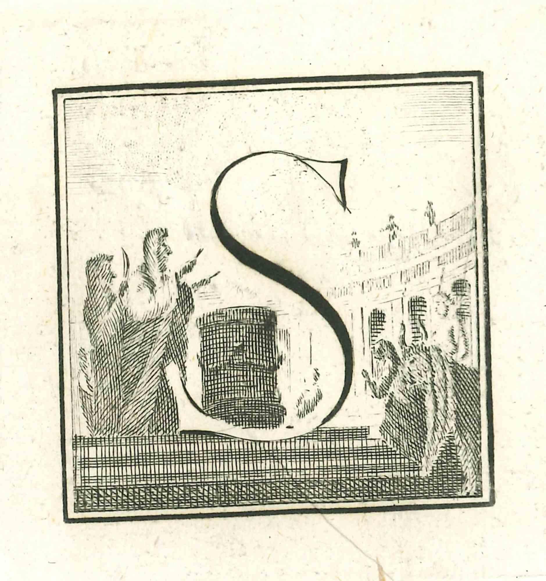 Unknown Figurative Print - Capital Letter S from the Antiquities of Herculaneum - Etching - 18th Century