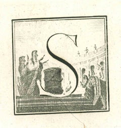 Lettre capitale S - les antiquités de l'art de l'Herculanum gravure exposée - 18e siècle