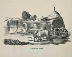 Chariot en Chine - Lithographie - 1862