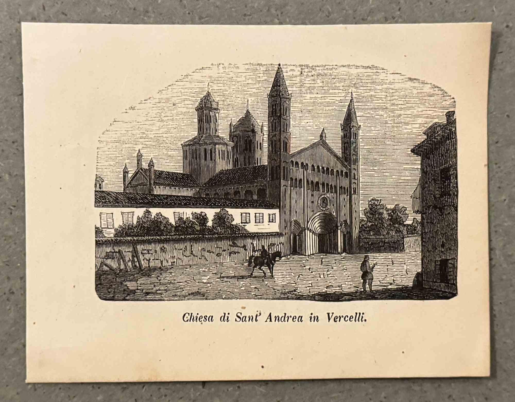 Figurative Print Various Artists - L'église de Sant Andrea à Vercelli - Lithographie - 19ème siècle
