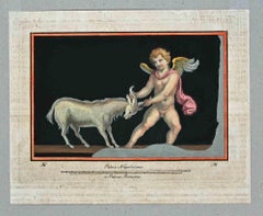 Used Cupid With Goat - Original Etching - 18th Century