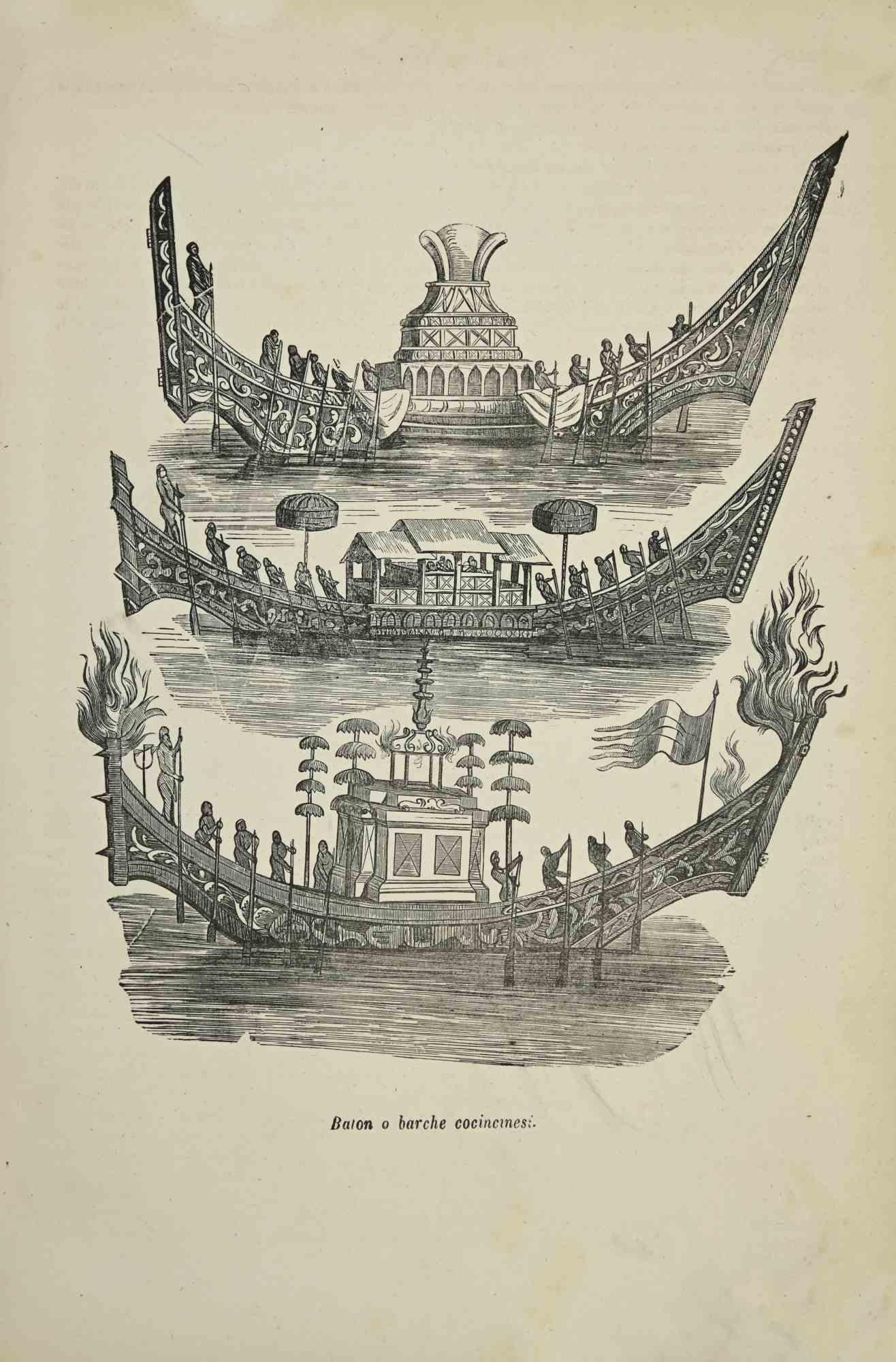 Various Artists Figurative Print - Customs - Chinese Boats - Lithograph - 1862