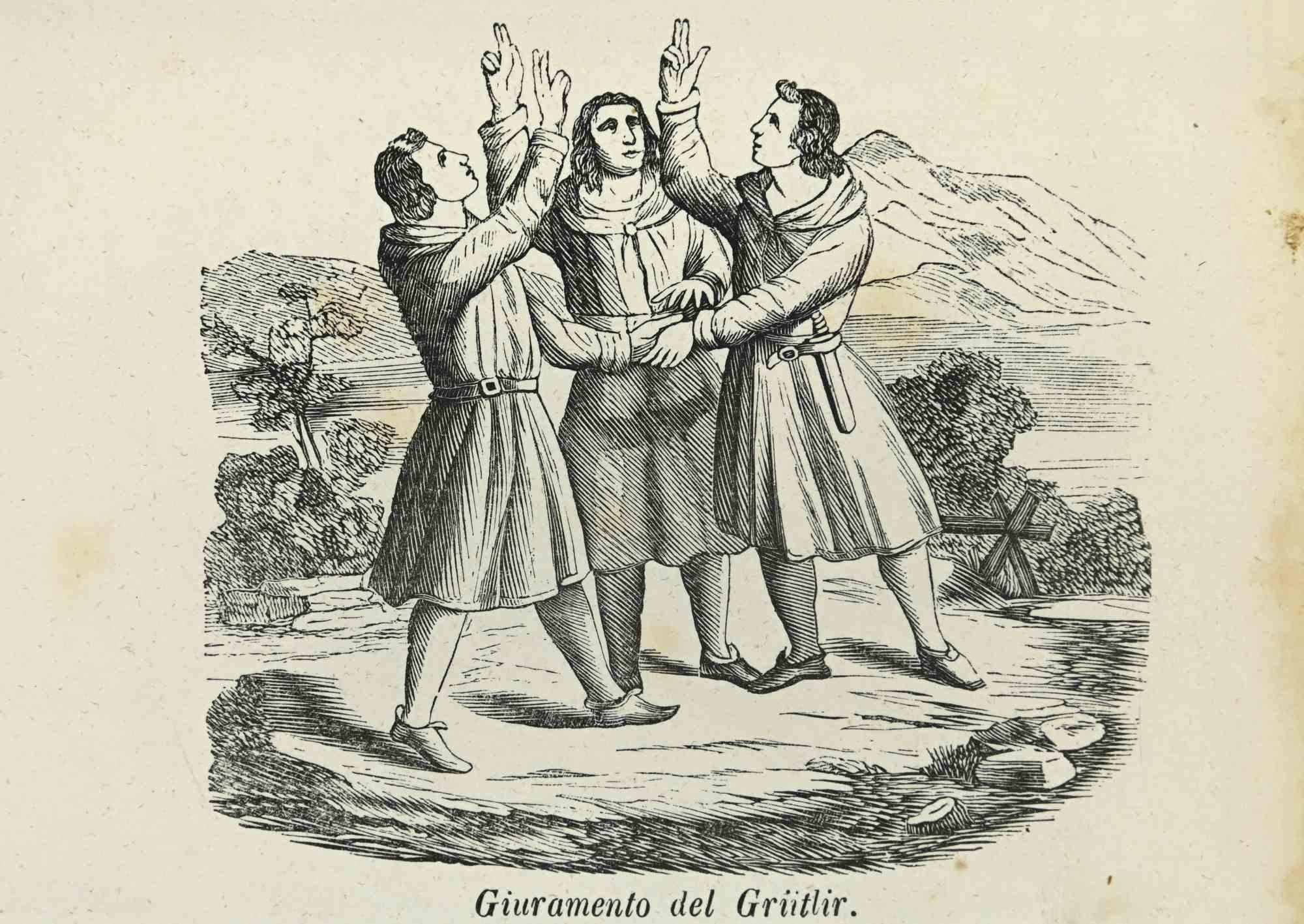 Portrait Print di Various Artists - Dogana - Giuramento di Grütli - Litografia - 1862