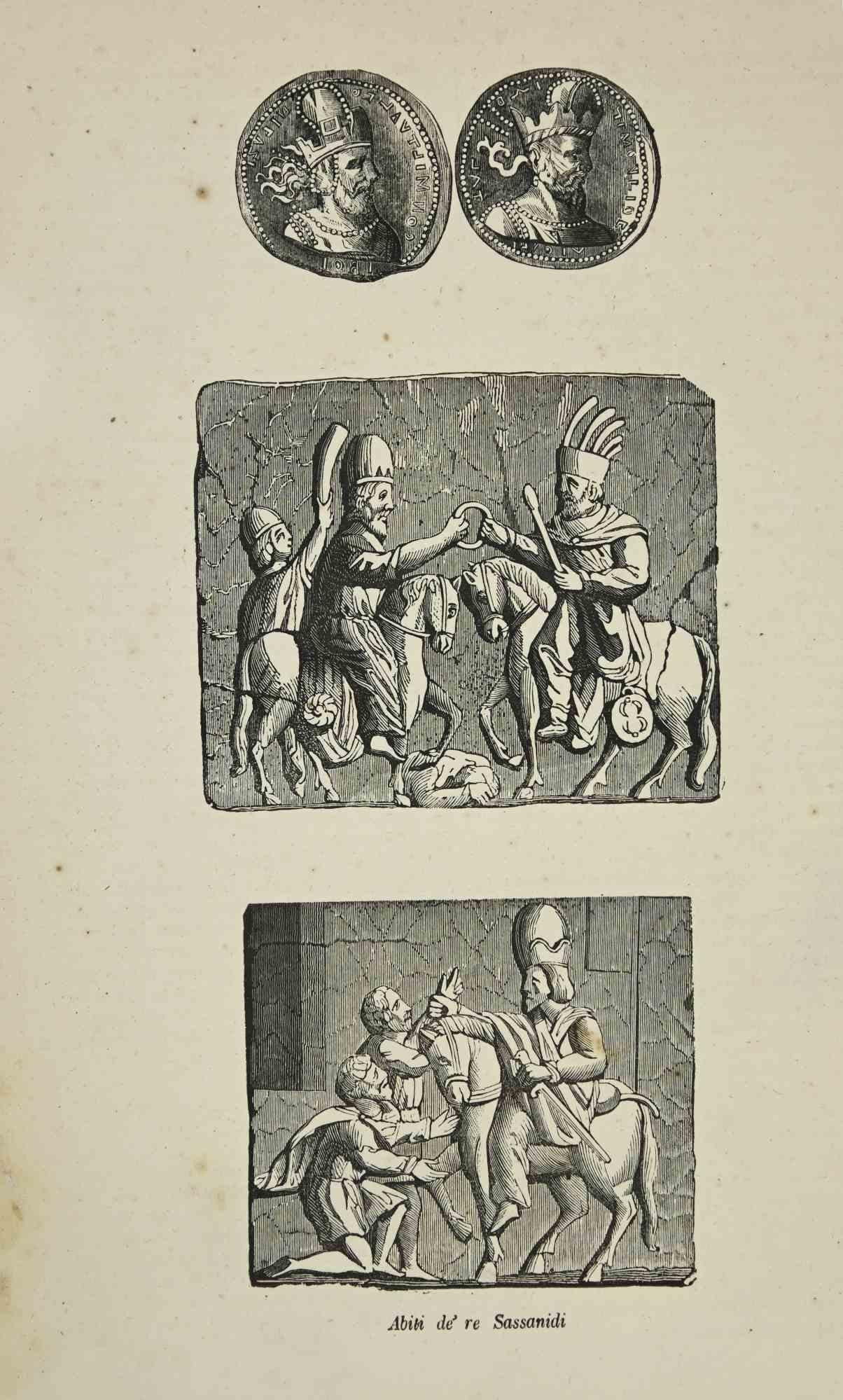 Various Artists Portrait Print - Customs - Sassanid Kings Costume - Lithograph - 1862