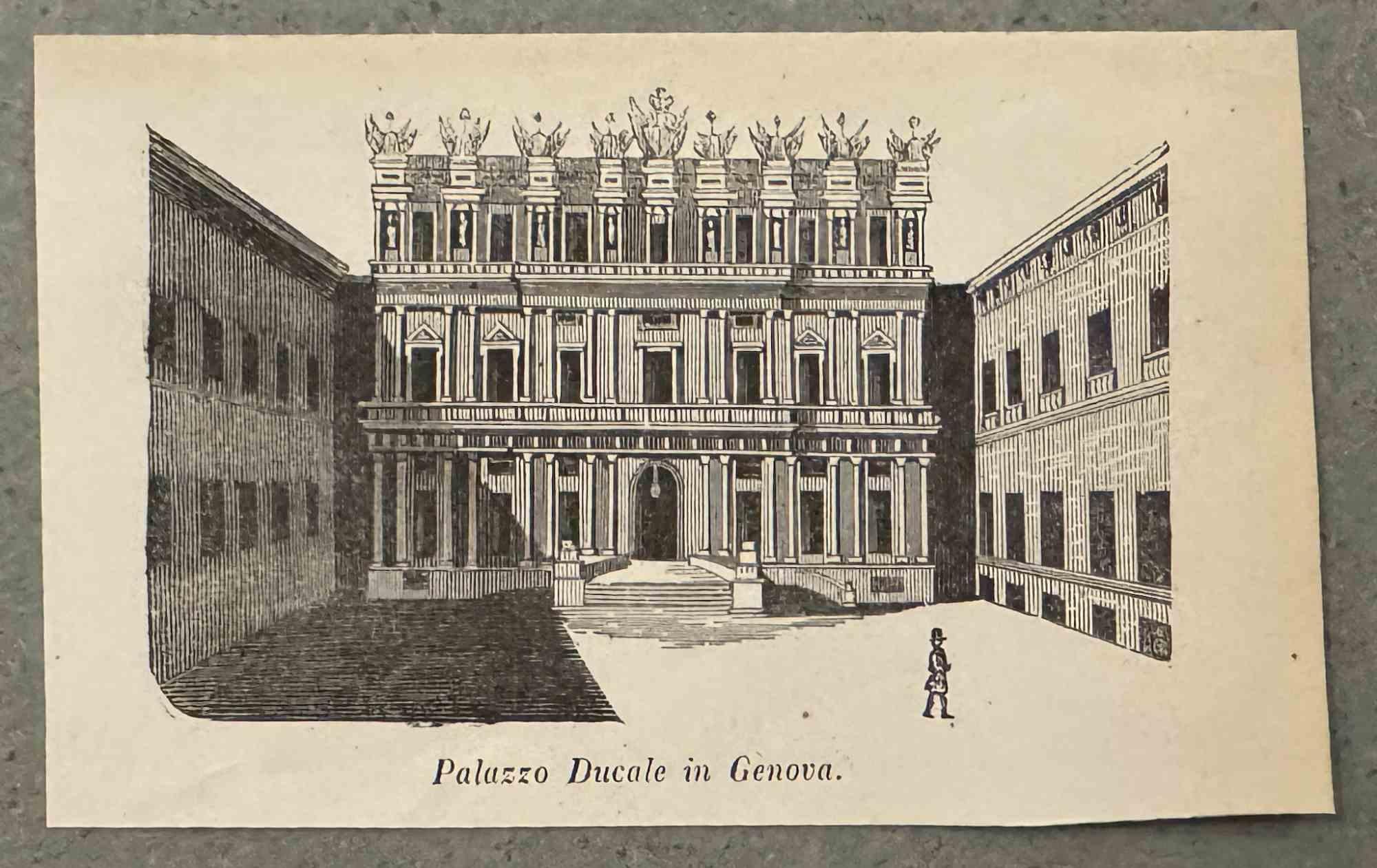 Various Artists Figurative Print - Ducal Palace in Genoa - Lithograph - 19th Century 