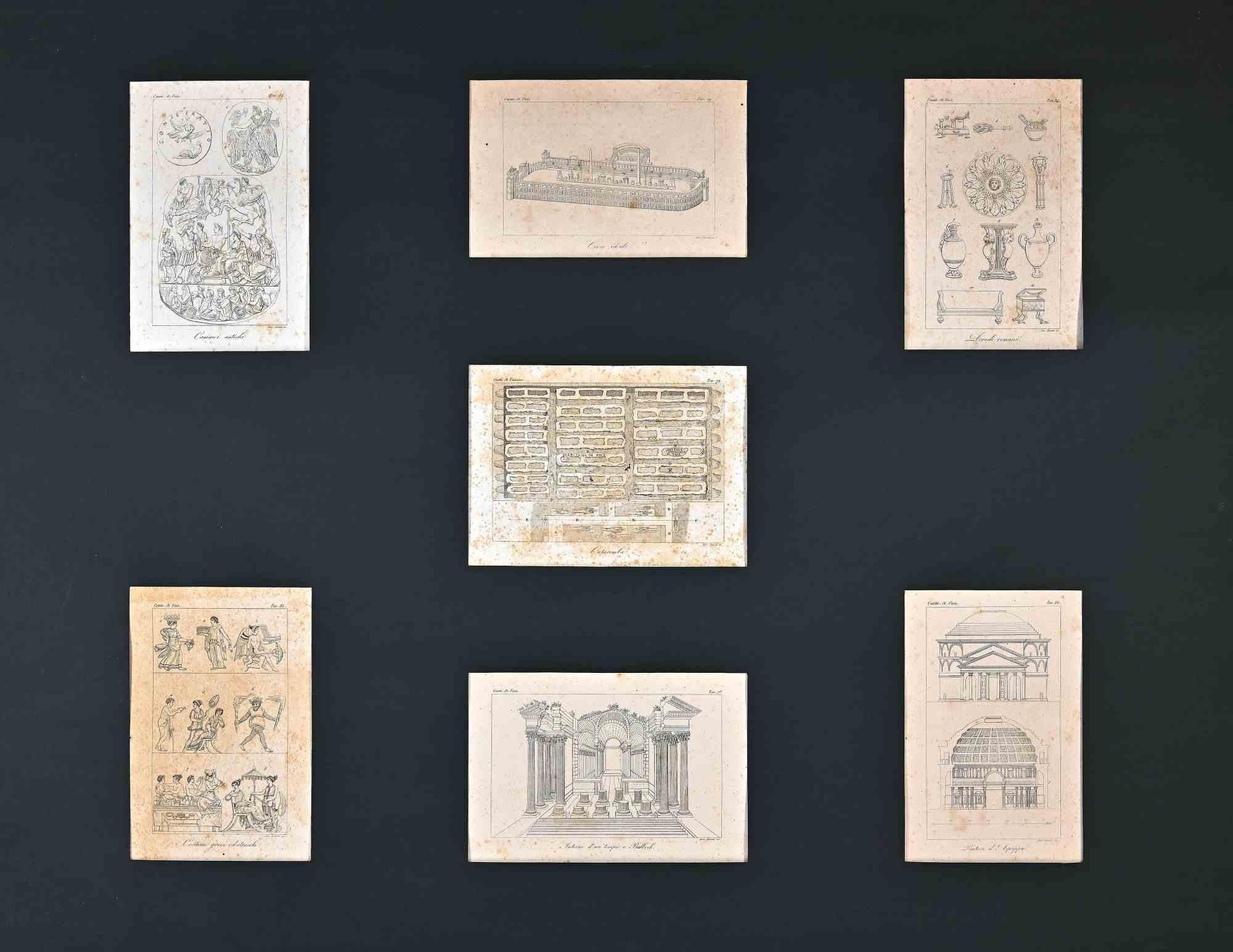 Unknown Figurative Print –  Etruskische und römische Kostüme – Original-Radierung – 17. Jahrhundert
