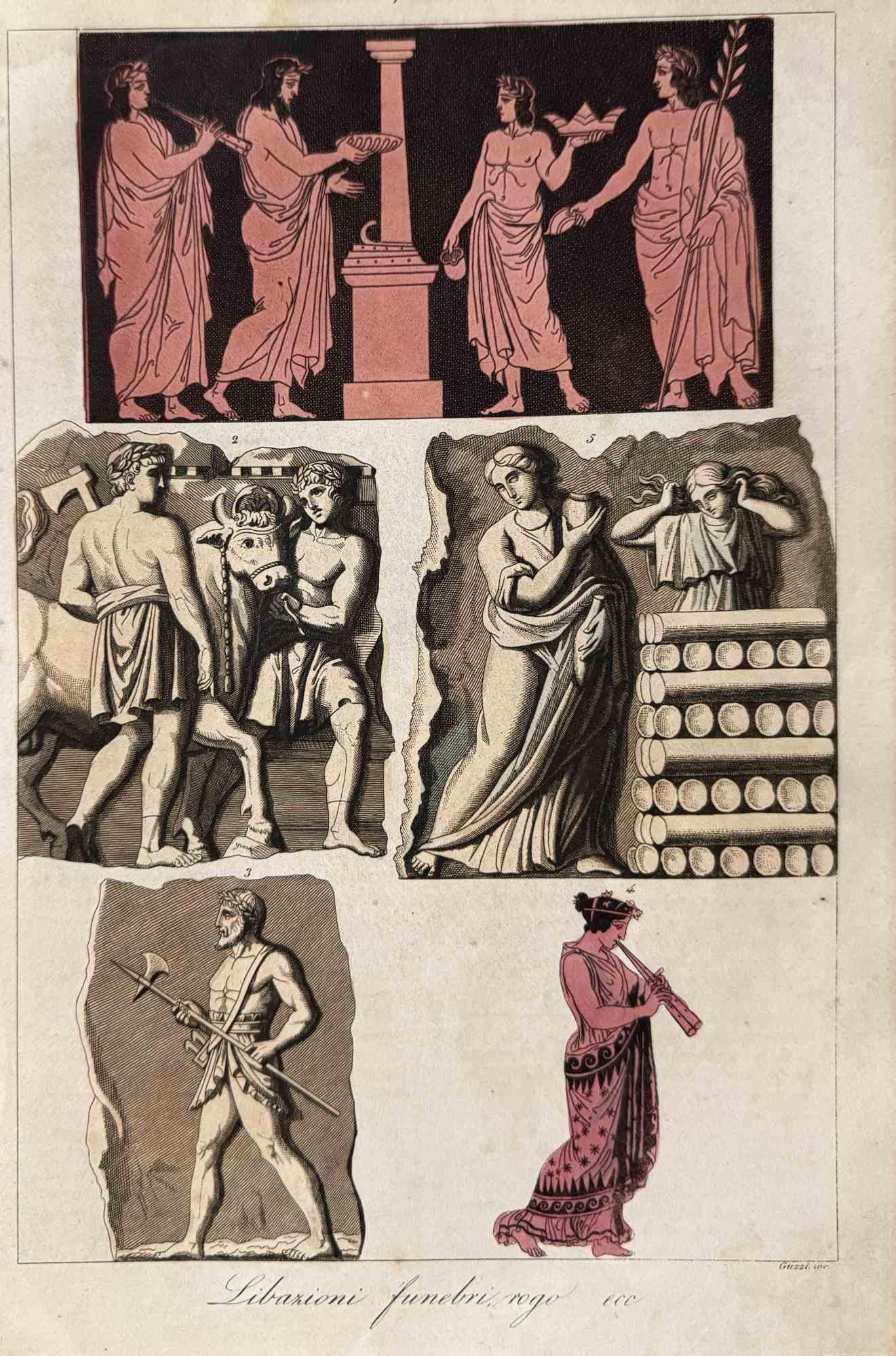 Various Artists Figurative Print -  Funeral Rites - Lithograph - 1862