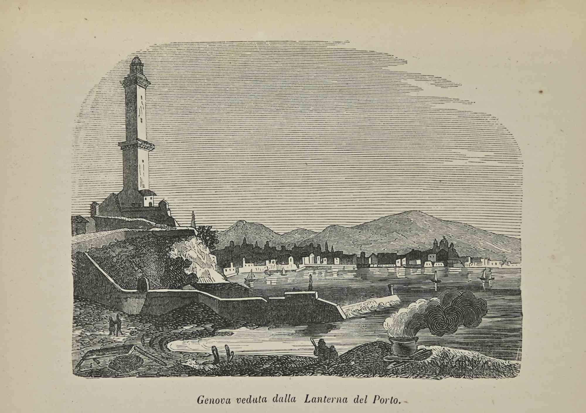 Various Artists Figurative Print – Genoa-Ansicht von der Laterne des Hafens aus der Genua – Lithographie – 1862