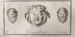 Têtes d'hommes de la Rome antique - gravure originale de maîtres divers - années 1750