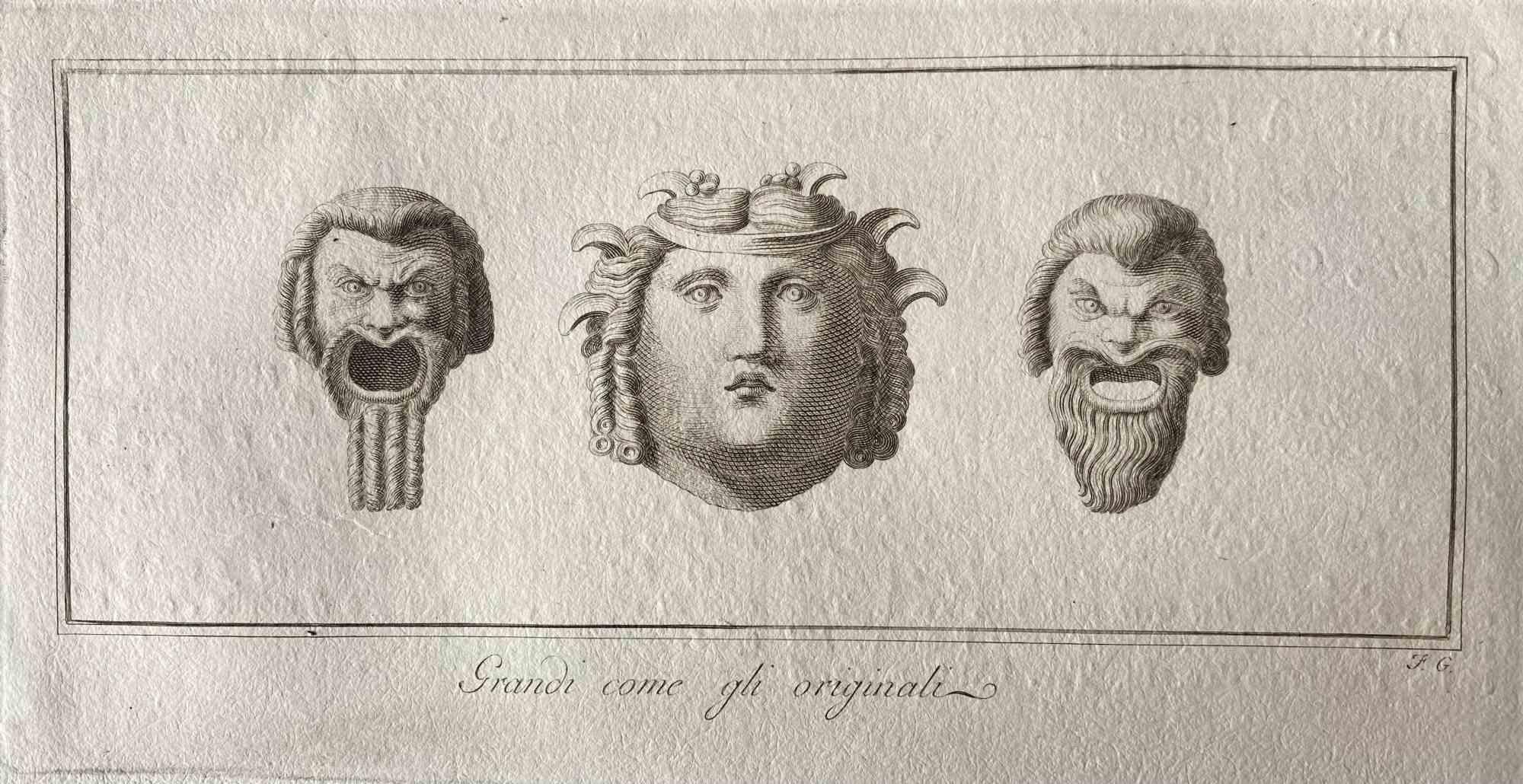 Human Heads from Ancient Rome - Original Etching by Various Masters - 1750s