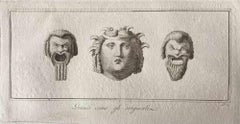 Têtes d'hommes de la Rome antique - gravure originale de maîtres divers - années 1750