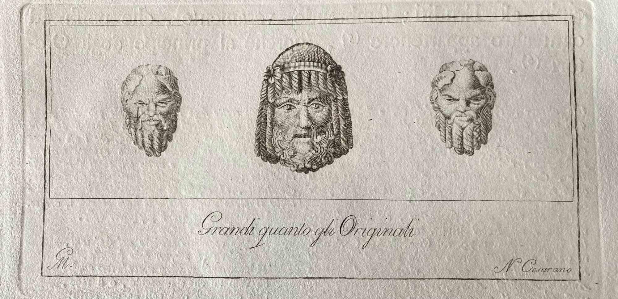 Figurative Print Unknown - Têtes d'hommes de la Rome antique - gravure originale de maîtres divers - années 1750