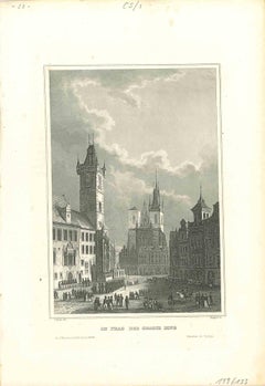 In Prag der Grosse Ring - Original Lithograph - Half of the 19th Century