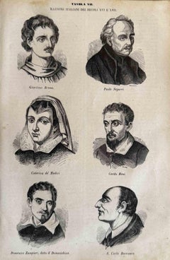 Italienische berühmte Persönlichkeiten des 16.-17. Jahrhunderts – Lithographie – 1862