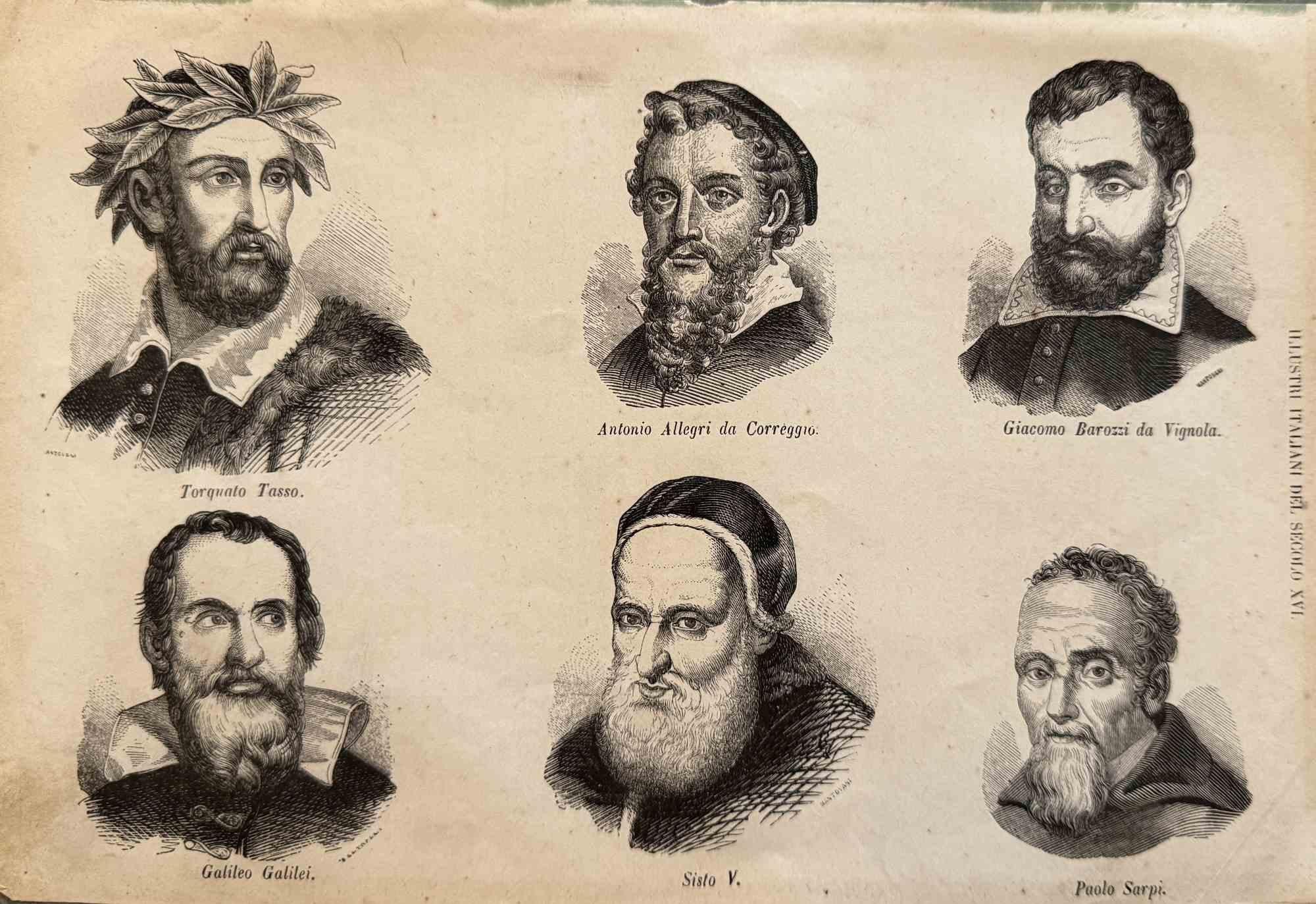 Various Artists Figurative Print - Italian Celebrities of 16th Century - Lithograph - 1862