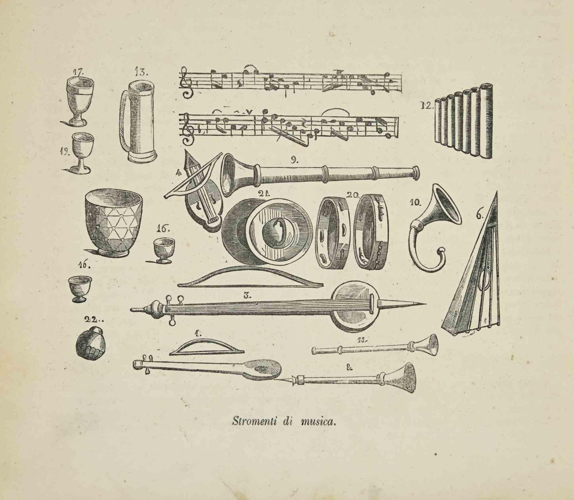 Various Artists Portrait Print - Musical Instrument - Lithograph - 1862