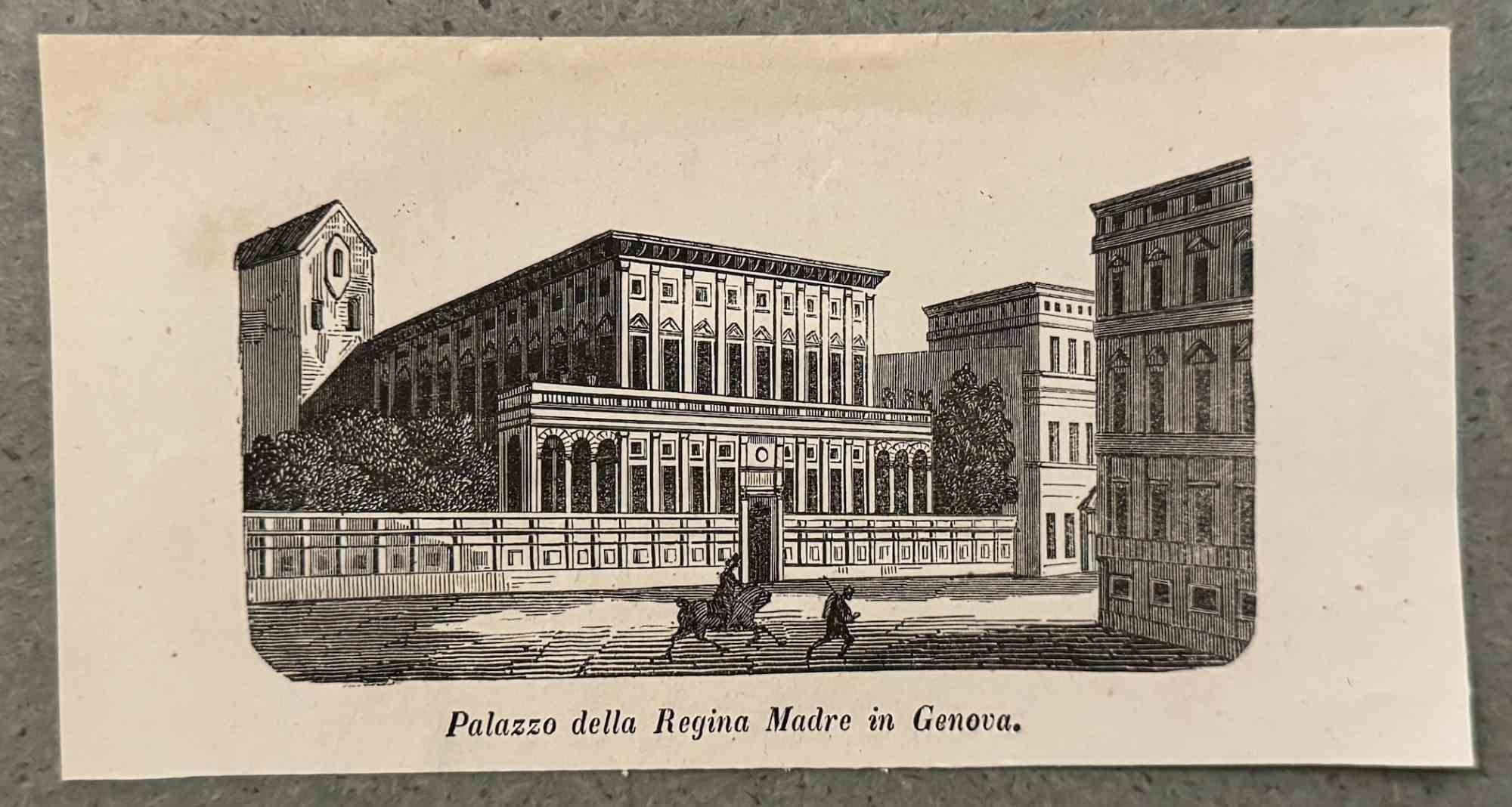 Various Artists Figurative Print – Palace of the Queen Mother in Genoa – Lithographie – 19. Jahrhundert 