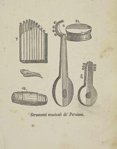Antique Persian Musical Instruments - Lithograph - 1862