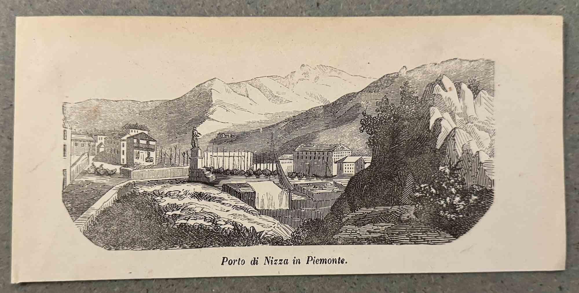 Port of Nice in Piedmont - Lithograph - 19th Century 