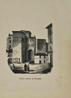 Antique Porta Antica in Perugia - Lithograph - 19th Century 