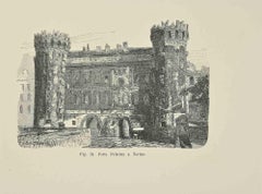 Antique Porta Palatino in Turin - Lithograph - 1862