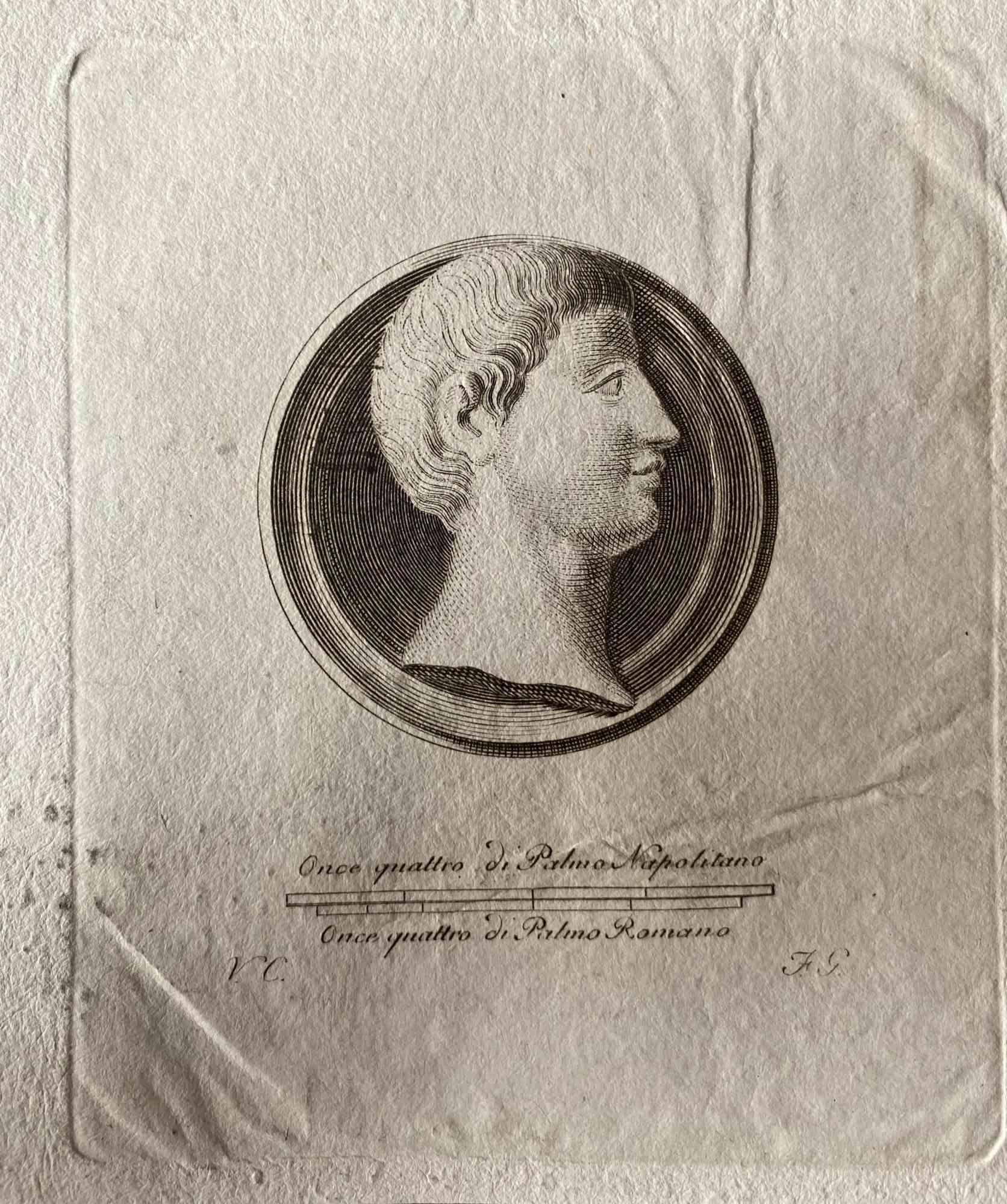 Unknown Portrait Print – Romanische Medaille – Original-Radierung verschiedener alter Meister – 1750er Jahre
