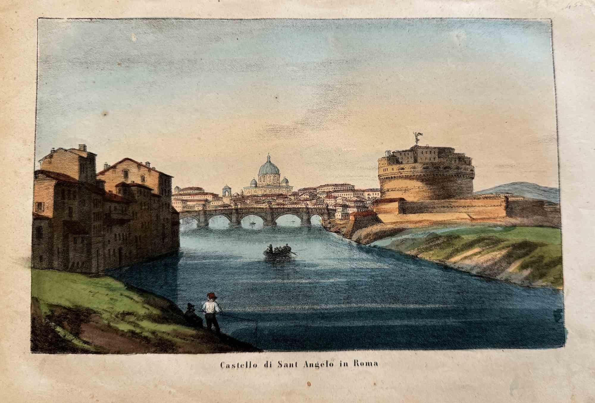 Various Artists Figurative Print - Saint Angel Castle,  Rome - Lithograph - 1862