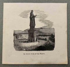 Antique San Carlo in Arona on Lake Maggiore - Lithograph - 19th Century