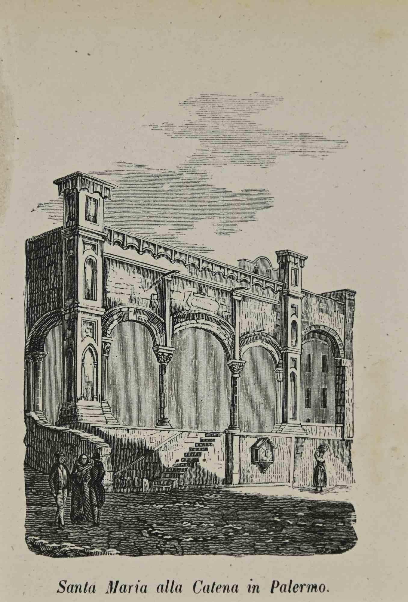 Various Artists Figurative Print – Santa Maria Alla Catena in Palermo – Lithographie – 1862