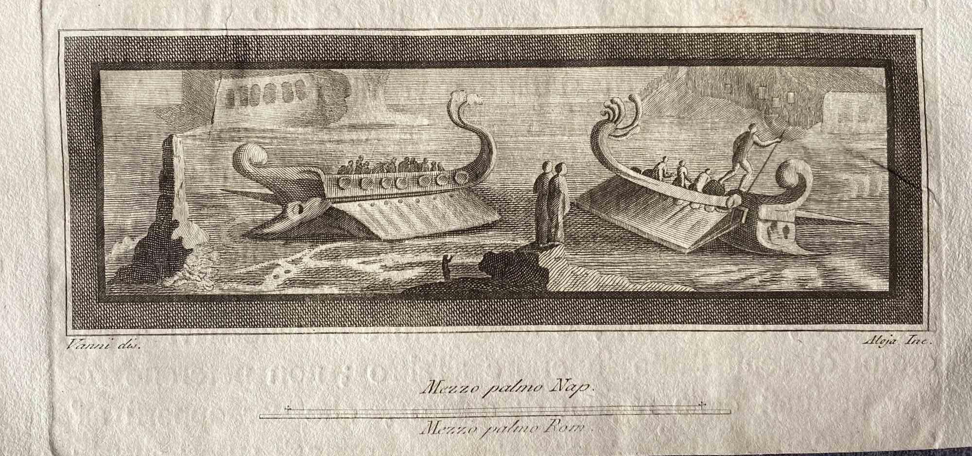 Figurative Print Unknown - Ships from Ancient Rome - Eau-forte originale de divers maîtres - 1750s