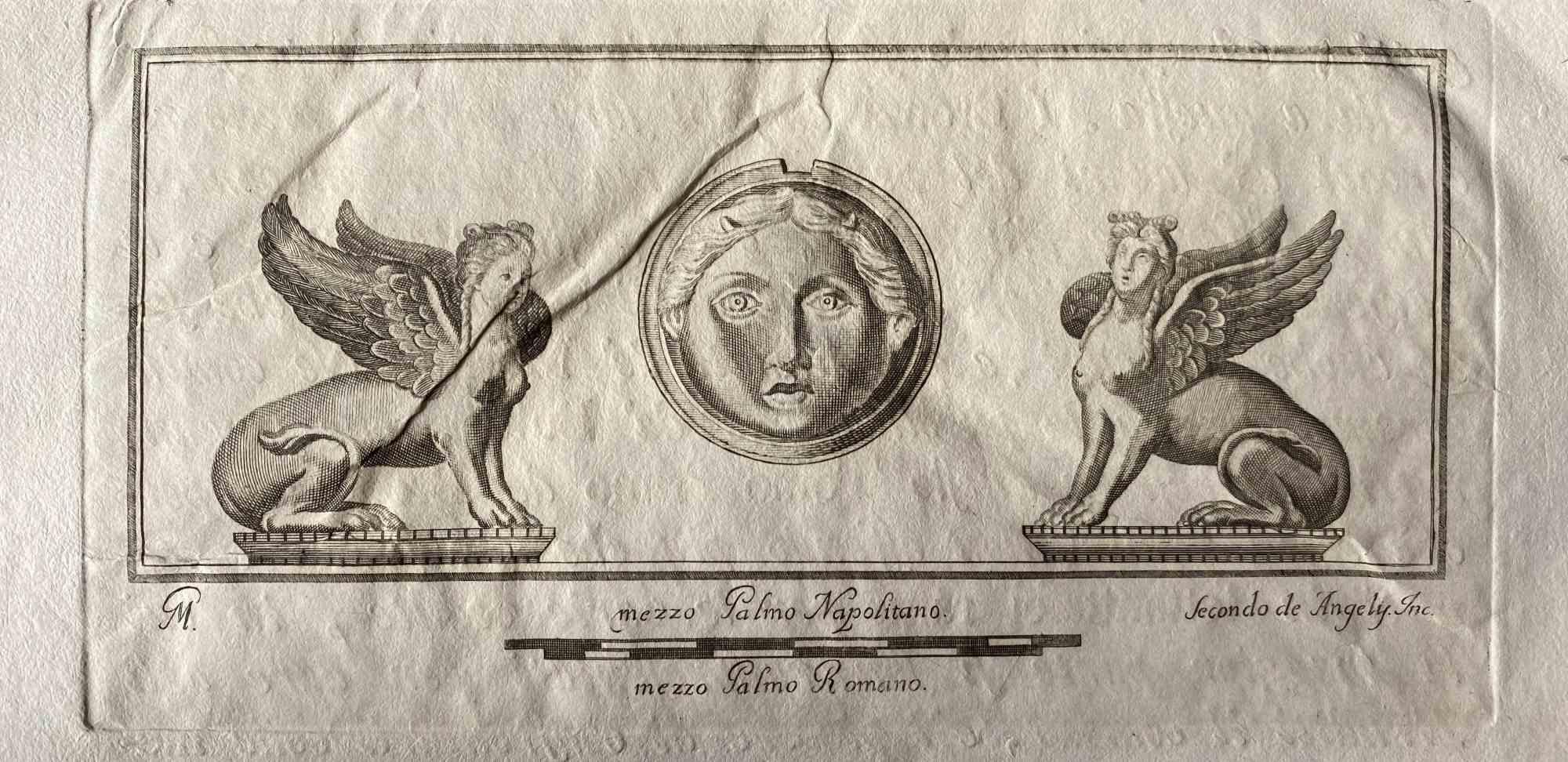 Unknown Figurative Print - Sphinxes from Ancient Rome - Original Etching by Various Masters - 1750s