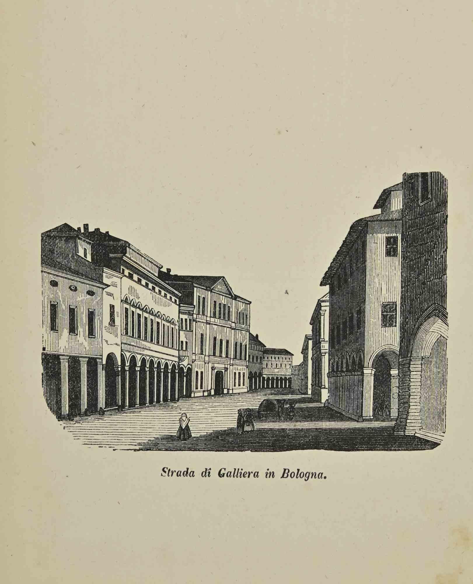 Various Artists Figurative Print – Strada Galliera in Bologna – Lithographie – 19. Jahrhundert 