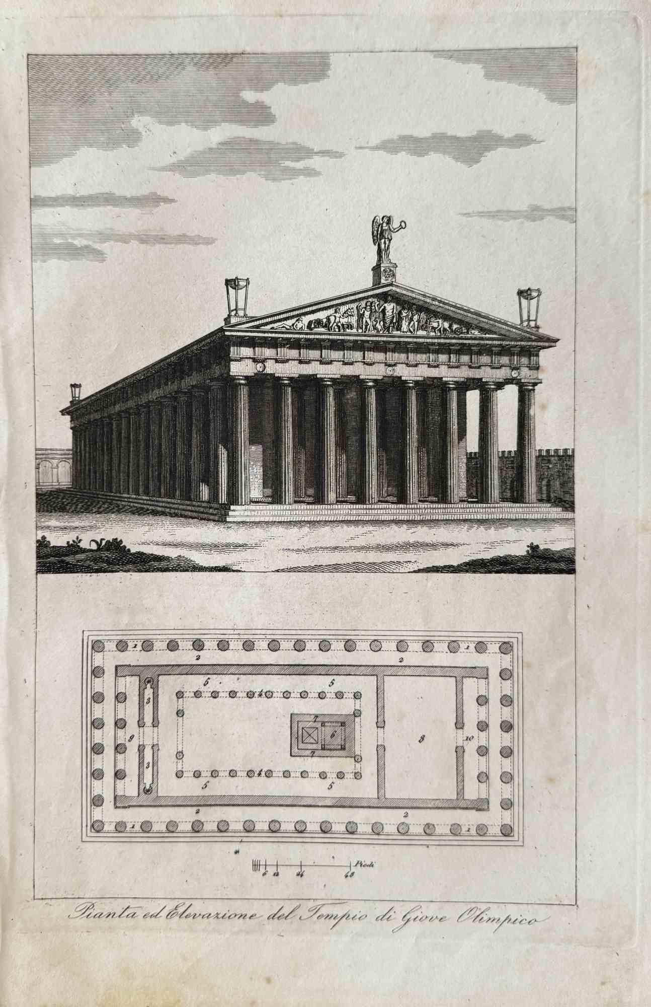 Various Artists Figurative Print – Temple of Giove Olimpico – Lithographie – 1862